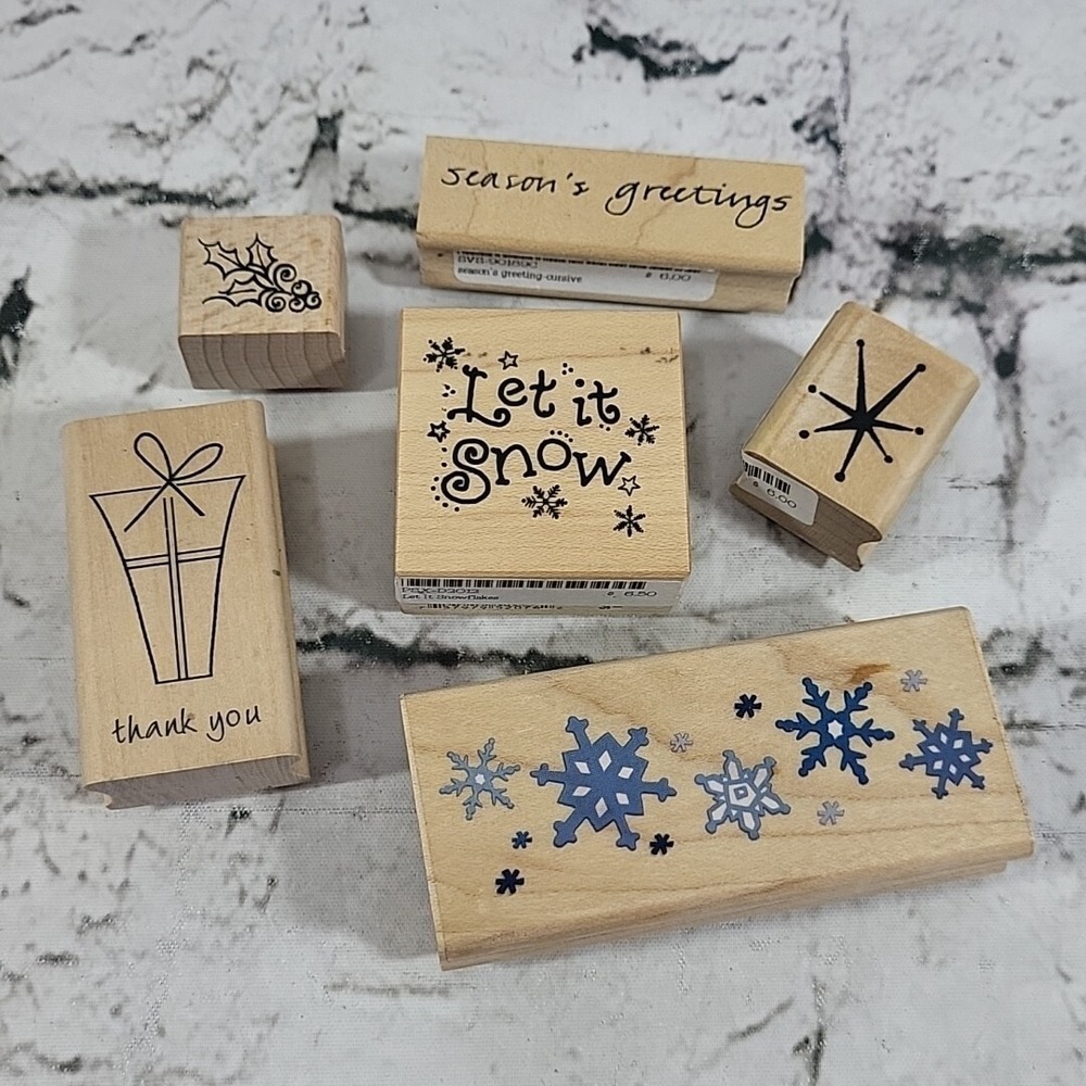 Rubber Stamps Lot of‎ 6 Seasons Greetings Holidays Christmas Crafts Scrapbooking